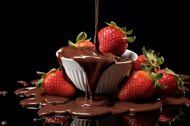 Photo strawberries dipped in a melted chocolate