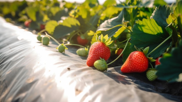 Strawberries on a farm in the sun