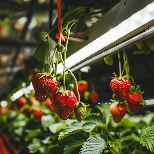 Photo strawberries growing in a greenhouse