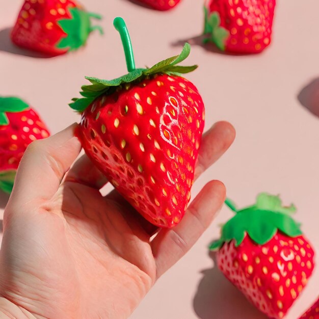 Photo strawberries in a hand generative ai