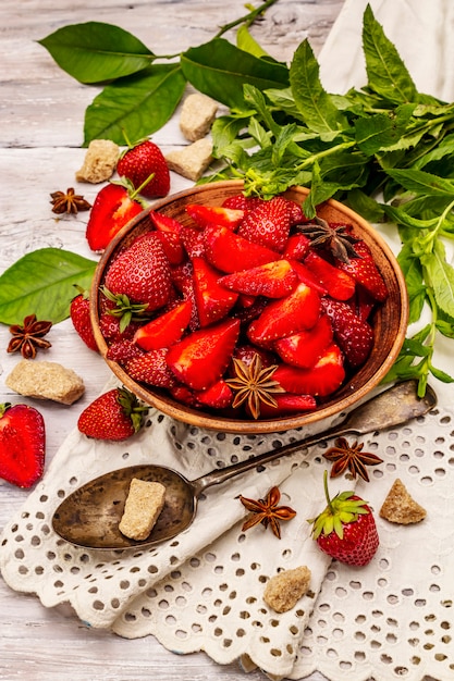 strawberries Ingredients for cooking strawberry jam