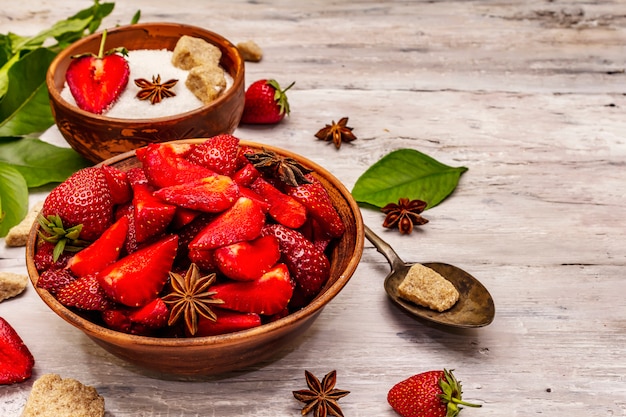 strawberries Ingredients for cooking strawberry jam