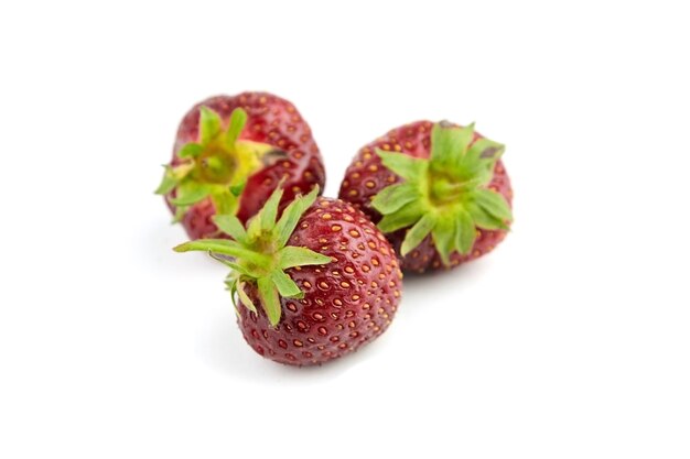 Strawberries isolated on white background. Red ripe berries, juicy strawberry