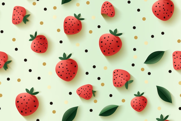 strawberries and leaves on a green background