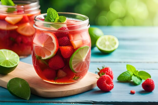 Strawberries and lime juice in a jar