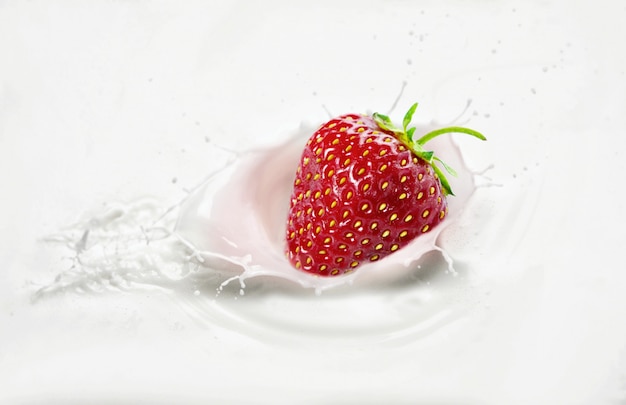 Strawberries in milk with splashes