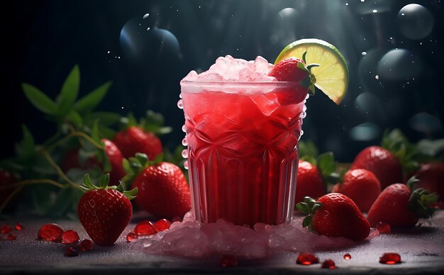 strawberries and mint in cocktail glasses Generative ai