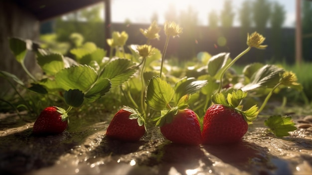 사진 태양이 빛나는 땅에 딸기