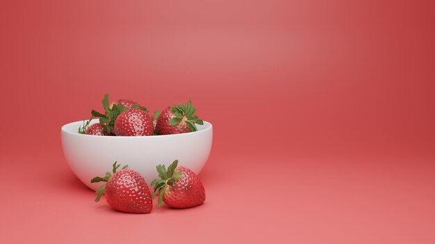 Strawberries photo on red background