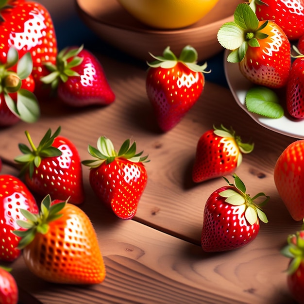 Strawberries photos on a table