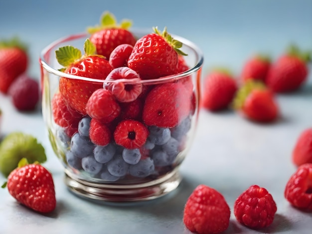 Strawberries and Raspberries in Glass