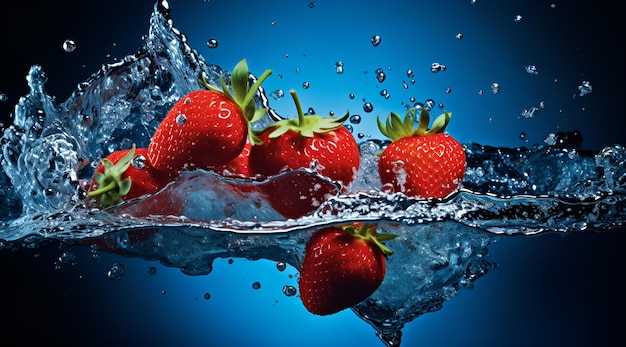 strawberries splashed in the water Generative AI