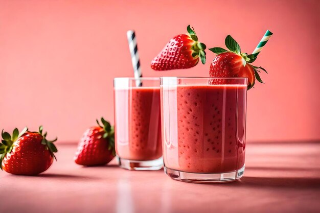 Strawberries and strawberries in a glass with strawberries on a red background