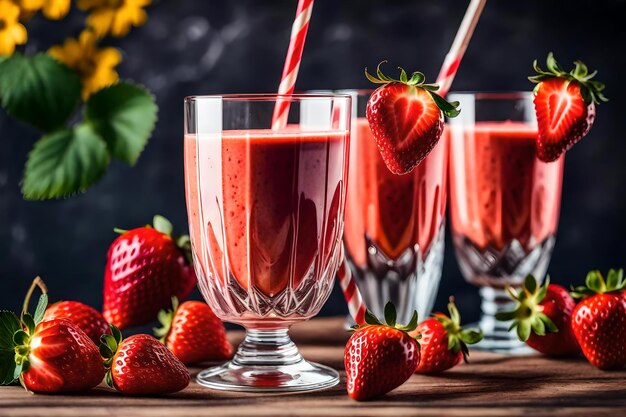 Strawberries and strawberries in glasses on a table.