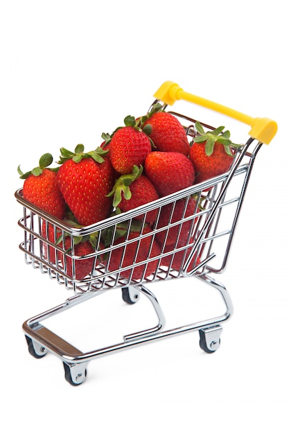 Strawberries in supermarket cart