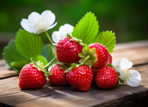 Strawberries on top of wood