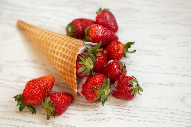 Strawberries in a waffle cone