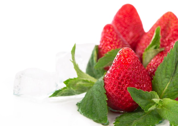 Strawberries on a white background.