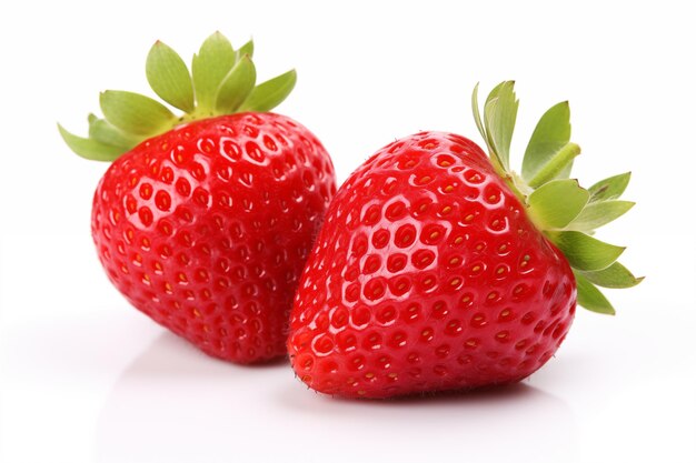 Photo strawberries on white backgroundisolatedstrawberries with leaf generative ai