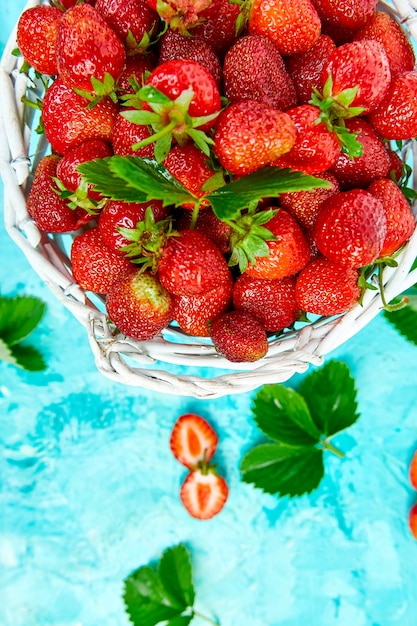 Strawberries in white basket