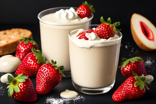 strawberries with cream food photo