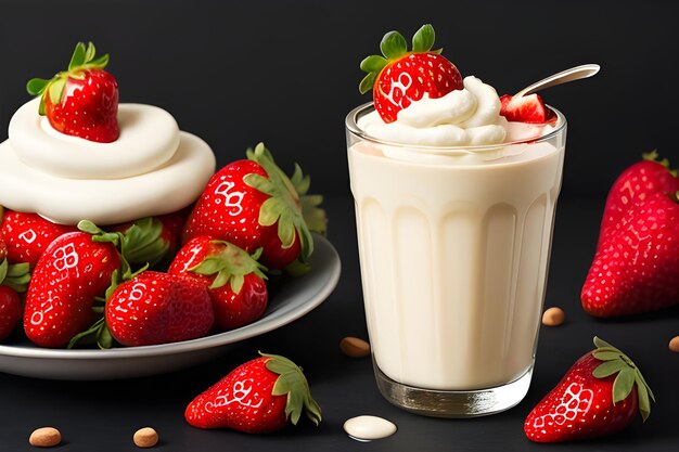 strawberries with cream food photo