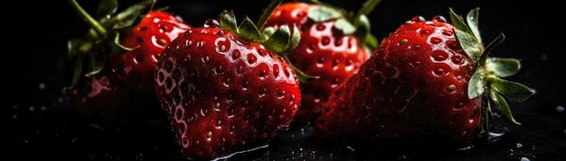 Strawberries With Droplets On A Black Background Generative AI