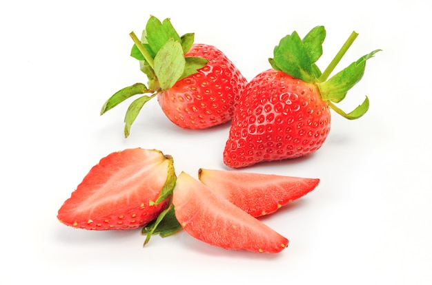 Strawberries with leaves. Isolated.