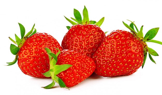 Strawberries with leaves isolated