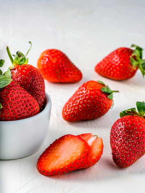 strawberries in wooden bowl