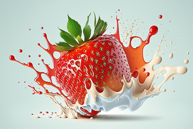 Strawberry 3d realistic transparent splash of juice.