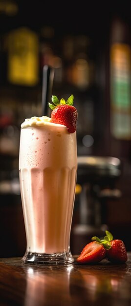 Strawberry Banana Smoothie On Stone Rustic Pub Mobile Wallpeper Postcard Generative AI