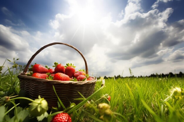 Strawberry basket clouds Fruit nature Generate Ai