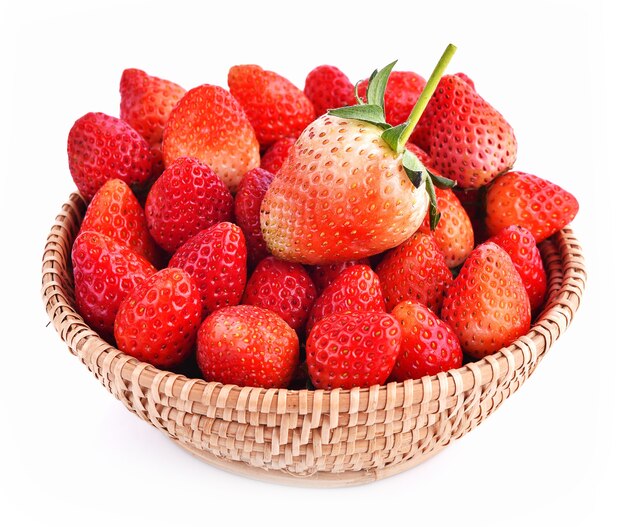 Strawberry in basket on white background