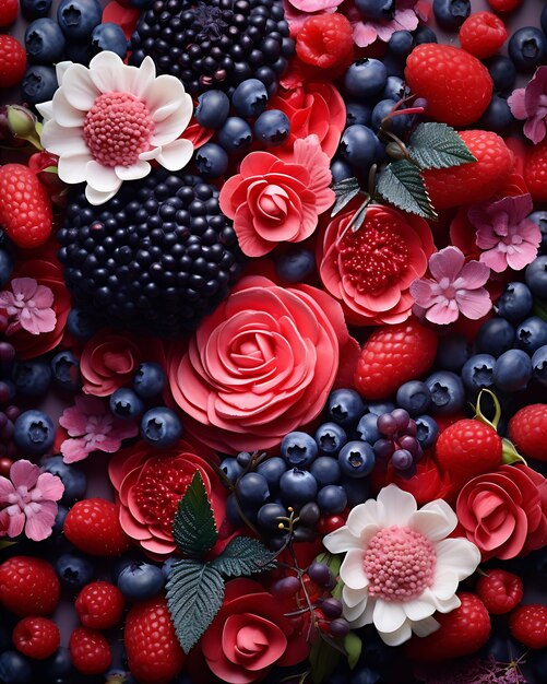 Фото Обои из клубники, ягоды, малины и цветов