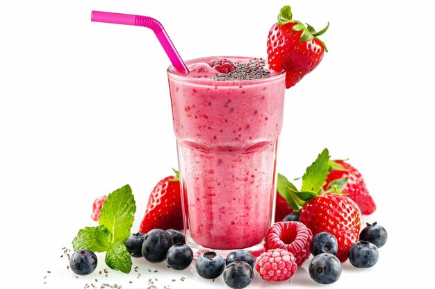 Strawberry Blueberry Smoothie On White Background