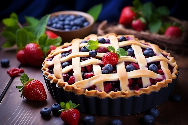 Strawberry and blueberry tart with fresh berries