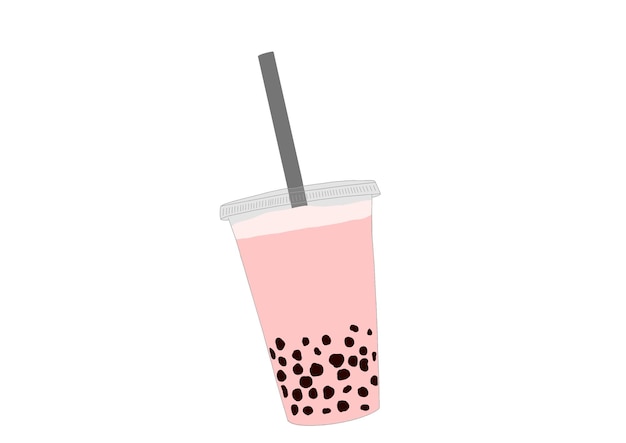 Strawberry boba drink or fruits bubble tea Cocktail in disposable glass with drinking straw