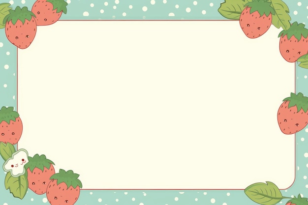 Photo strawberry border frame with cute kawaii characters vector illustration