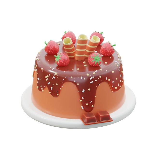 Strawberry Cake 3d icon isolated white bacground 3d rendering