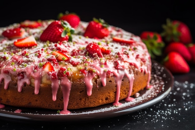 Strawberry cake closeup Generate Ai