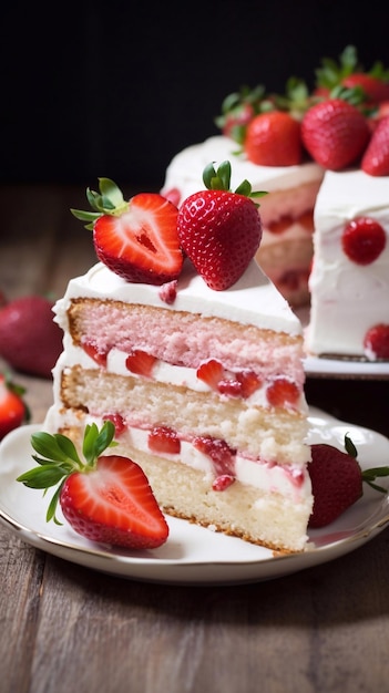 Strawberry cake from fresh strawberries vertical photo