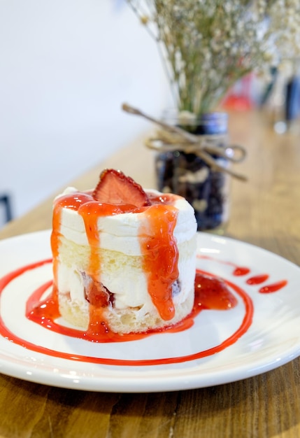 Strawberry cake on plate