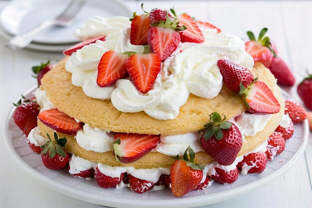 Photo strawberry cake with cream cheese and whipped cream