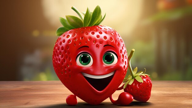 Foto strawberry cartoon personage glimlachend en gezond