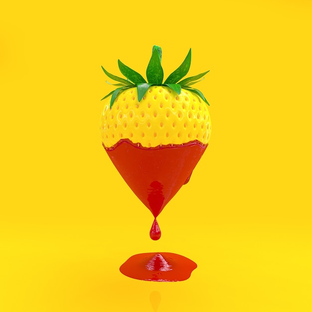 Strawberry changed from red to yellow. 3D Render.