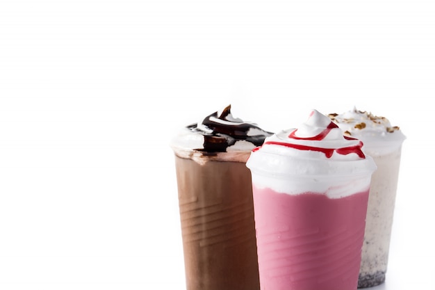 Strawberry and chocolate milkshakes