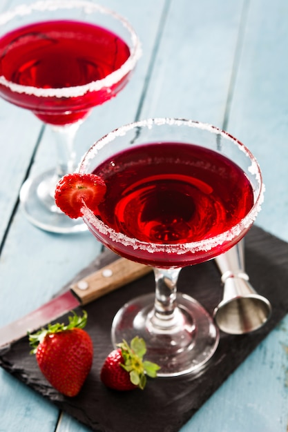 Strawberry cocktail drink in glass