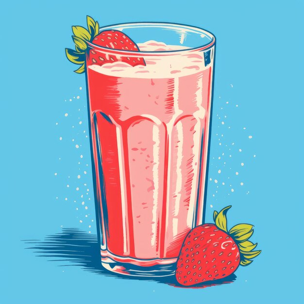 Strawberry cocktail in retro style Generative AI