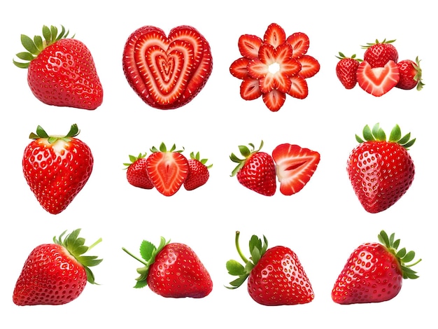 Strawberry collection isolated on white background with AI generated